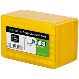 meite 14 Gauge Concrete Nails 2-1/2 Inch Leg T-Nails for Concrete Nail Gun, Galvanized Glue-collated Steel T Nailer Nail for Furring Strips Decking Truss Building, 400PCS/Box