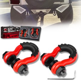 AMBULL Shackles 3/4" D Ring Shackle (2 Pack) 45,000lb Break Strength with 7/8" Pin, Anti Theft Security Screws, Isolator & Washer Kits for Use with Tow Strap Winch Truck Vehicle Recovery, Red