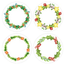Lucleag 2 in Christmas Stickers for Envelopes, Round Christmas Wreath Tag Stickers Name Stickers for Gifts Boxes Wrapping, Christmas Labels for Mason Jar Lids Spice Pantry Labels, 200 PCS