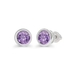 925 Sterling Silver 5mm Round Bezel Set Natural Rose De France February Birthstone Screwback Stud Earrings