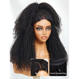 UNICE Maxreal Half Wig 2x4 Lace Part Flip Over Wigs Kinky Curly Human Hair with Drawstring Put on and Go Glueless Wig for Women Beginner Friendly 150% Density 24 Inch