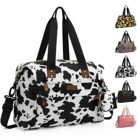 Pritent Diaper Bag Tote - Diaper Baby Bags with Pacifier Case, Shoulder Straps, Stroller Clips, Waterproof Large Mommy Bag Maternity Bag Travel Baby Bag for Mom and Dad, Cow Print