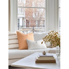 Crumbs Home Modern Farmhouse Fall Linen Indoor Outdoor Lumbar Pillow Cover Only, 12"x20" Water Repellent for Patio, Backyard, Couch, Neutral and Gray Ravenala Palm Tree