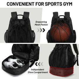 MIER Drawstring Bags String Football Bag Large Basketball Backpack Sports Gym Bag with Shoe Compartment for Soccer Volleyball 40L, Black