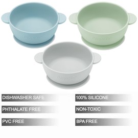 PandaEar 3 Pack Suction Bowls for Baby Toddlers 6-12 months, Silicone Baby Bowls with Suction for Food Feeding, BPA Free Toddler Bowls, Microwave and Dishwasher Safe