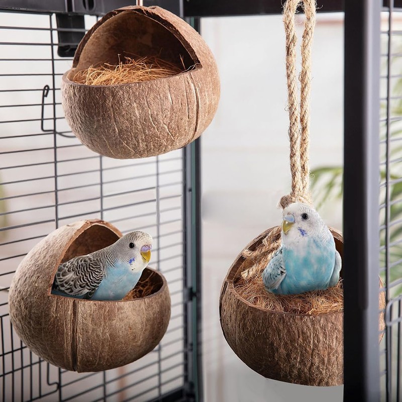 Crevyteg Coconut Shell Bird House, Natural Bird Nest, Eco-Friendly Bird