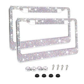 BETRONG 2 Pack Rhinestone Sparkly Glitter License Plate Tag Frames Crystal Premium Stainless Steel Covers for Women (Colorful)