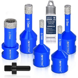 5 x Diamond Tile Drill Bits HV 10000+ Hardness, 6|6|8|10|20 mm M14 Diamond Drill Glass Drill Bit Wet Dry Tile Drill Bit for Angle Grinders, Diamond Drill Bit Hole Saw from Ceramic Marble, with Hex
