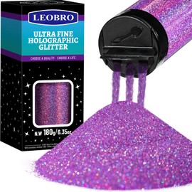 LEOBRO Purple Glitter, Glitter, 180G/6.35OZ Holographic Ultra Fine Glitter, Resin Glitter Powder, 1/128" Metallic Iridescent Glitter for Resin Tumblers, Hair Body Nail Glitter for Art and Crafts
