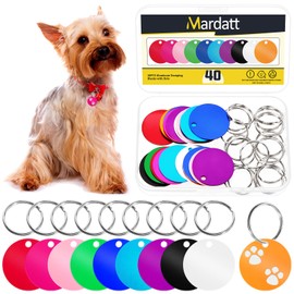 Mardatt 40Pcs(20 Set) Aluminum Blank Tags with Key Ring Kit, 10 Colors Round Stamping Blanks Engraving Blank Discs Dog Tag Pet Tags for DIY Decorative Craft, 35 x 35 x 1mm