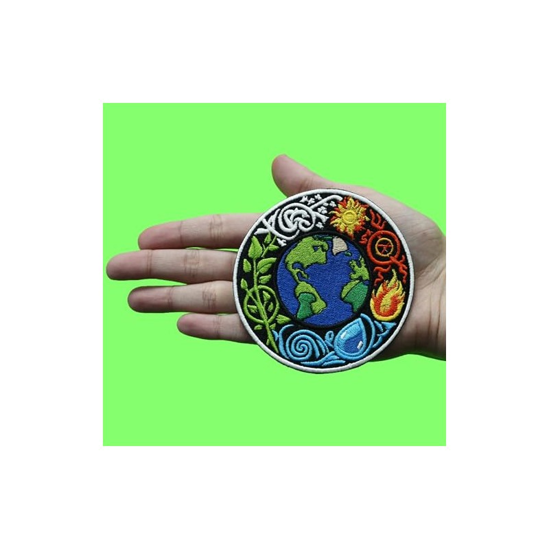 Earth Fire Air Wind Patch Global Nature Elements Embroidered Iron