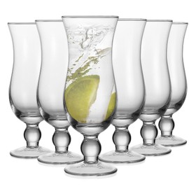 Cheardia 6 Pack Hurricane Glass, 14 oz Pina Colada Glasses Clear Tulip Drinking Cups for Juices, Cocktails, Full-Bodied Beer, Tropical Drinks, Water, Beverages