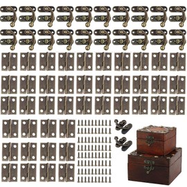SoundZero Pack of 60 Antique Box Buckle Accessories, 20 Pieces Iron Padlock Hasp, 40 Pieces Hinges, Antique Right Locking Hooks Hasp with 80 Pieces Screws, for Jewellery Wooden Box Decoration