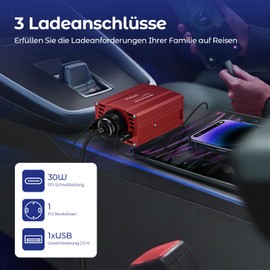 TAGEEBLU 200 W Inverter 12 V to 230 V Voltage Converter, Power Converter with Type-C and USB-A Port, Inverter 12 V 220 V, Car Socket for Car, Charging Mobile Phones, Laptops and Other Devices