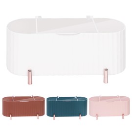 Swpeet 1 Pack 3 Grids White Plastic Separate Cotton Swabs Dispenser with Detachable Partition, Cotton Ball Holder with Clear Lid, Jar for Cotton Pads Bathroom Organizer Canisters