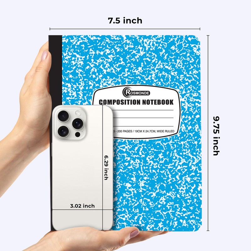 Rosmonde 5 Pack Composition Notebook Wide Ruled, 200 Pages (100