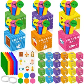 Motipuns 36 Set Sunday School Prayer Box Craft Kits, 2026 DIY Religious Prayer Jar with Wooden Stick, DIY Family Handmade Paper Box for Home Church Christian Jesus Back to School Activities