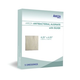 Areza Silver Alginate Dressing (Antibacterial Alginate with Silver) 10.8cm x 10.8 cm; Sterile; 5 Dressings Per Box