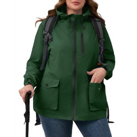 Avoogue Rain Jacket Womens Waterproof With Hood Packable Womens Trench Coat Waterproof With Hood Puffer Jacket Dark Green 2X