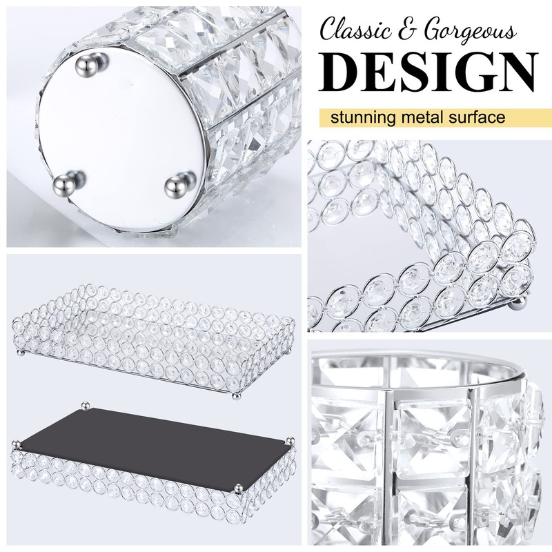 3 Pieces Perfume Tray Crystal Vanity Tray Mirrored Crystal Cosmetic