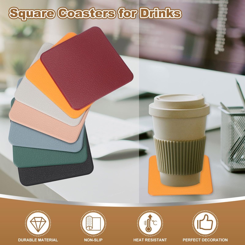 sourcing map 6 Pcs Faux Leather Coasters, 3.9 x 3.9"