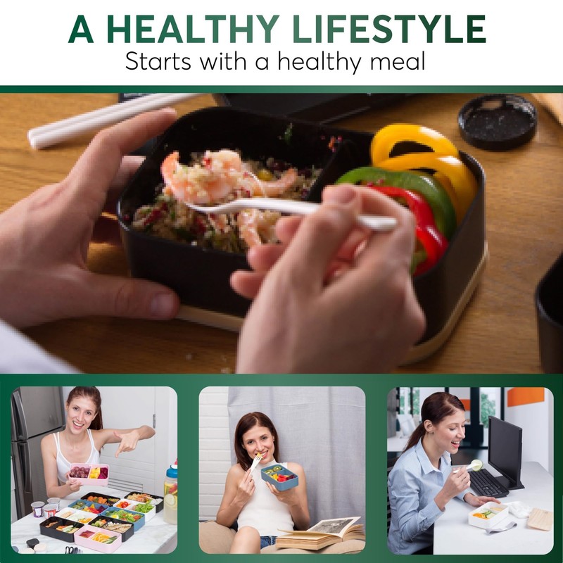 Umami Bento Box Adult All-In-1 w/4 Utensils, 2 Sauce Jars