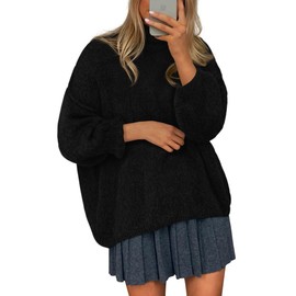 PRETTYGARDEN Womens Oversized Sweaters Fall Outfits 2025 Turtleneck Long Sleeve Slouchy Chunky Knit Sweater Pullover Tops(Black,Small)