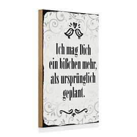 Romantic Wooden Sign 'Ich mag Dich mehr als geplanned' | Vintage Style with Birds and Hearts | Ideal for Gifts and Decoration | 20cm x 30cm