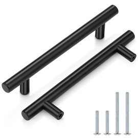 Probrico (15 Pack 5" Hole Centers Flat Black Cabinet Pulls Modern T Bar Kitchen Cabinet Hardware Stainless Steel Handles for Cupboard Wardrobe Dresser