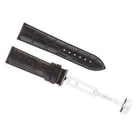 Ewatchparts 18mm Leather Watch Band Strap Deployment Clasp Buckle Compatible With Omega Seamaster Dark Brown With White Stitching
