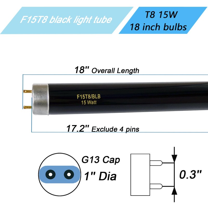 15W F15T8/BLB Black Light Bulb, 18 inch T8 Linear Fluorescent
