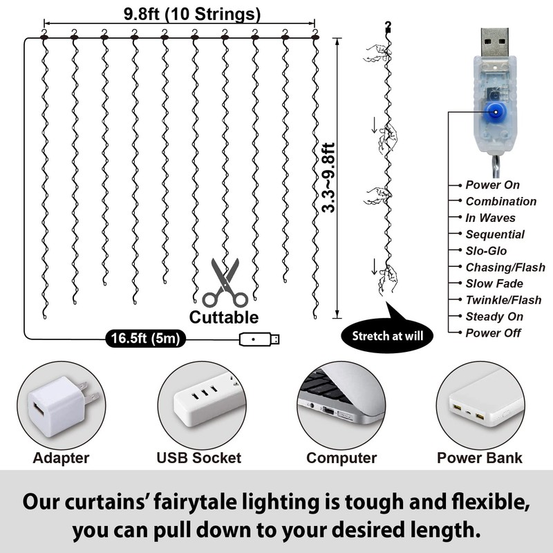 HXWEIYE 2 Pack Warm White 300LED Curtain Fairy Lights, 9.8x9.8Ft