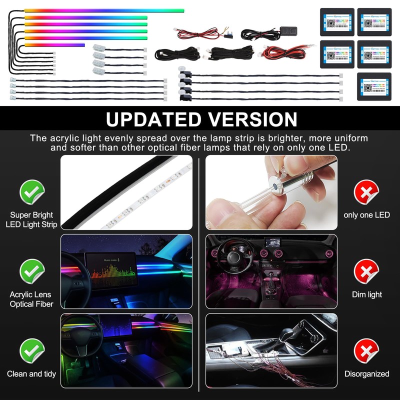 Dreamcolor Acrylic Interior Car LED Strip Light with Wireless APP,
