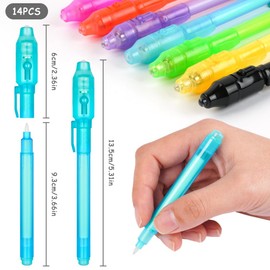 OFFCUP UV Pen, Pack of 14 Children's Magic Pens, Invisible Pen with UV Lamp, Spy Pen, Children's Secret Pen for Writing Secret Messages, Invisible Writing, Children's Birthday Party Favours