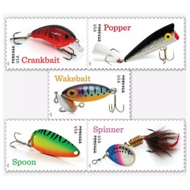 US Freshwater Fishing Lures Forever Set of 5 Single Stamps Scott #5961-5965