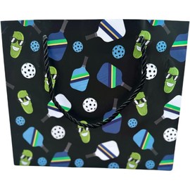 Sportybella Pickleball Gift Bags, Medium Size, Pickleball Paddle Pattern, Premium Quality (Black)
