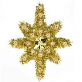 Northlight Oversized Lighted Gold Tinsel Star of Bethlehem Christmas Tree Topper with Clear Lights, 21"