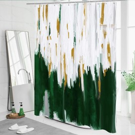 MitoVilla Dark Green Shower Curtains for Chic Modern Abstract Bathroom Decor, Emerald Green Fabric Shower Curtain, Brush Strokes Oil Painting Style, 72 x 72