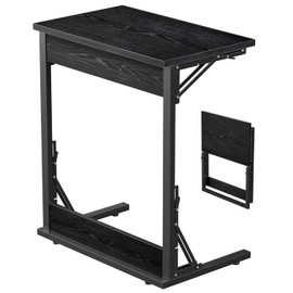 Tatub Folding TV Tray Table, 24" Wide C-Shaped End Table for Couches, Small Sofa-Side Laptop Desk with Metal Frame for Living Room, Bedroom,Black
