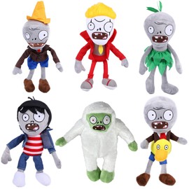JHESAO 6 PCS Plants and Zombies Plush Green Skirt Zombies Plushies Sets Toy Conehead Zombie, 1 2 Stuffed Soft Duck Zombie Doll, Yeti PVZ Plush Figure Doll New