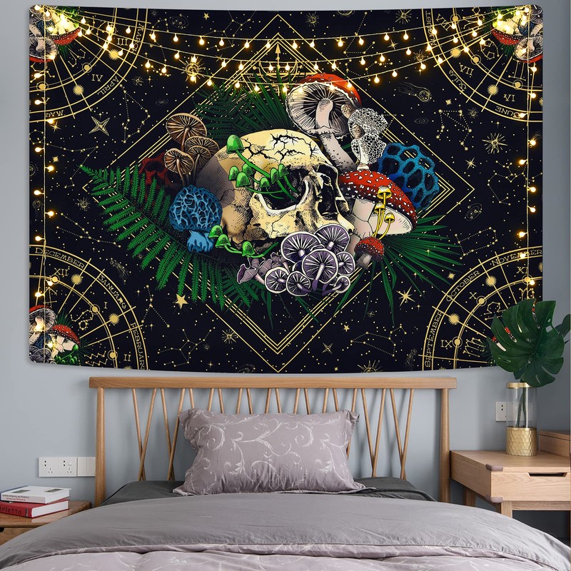 Livole Skull Wall Hanging - Colorful Plants & Starry Constellation