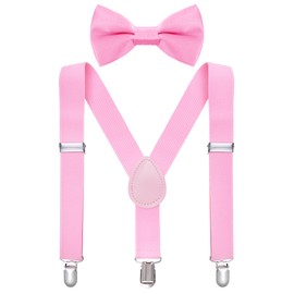 Bskifnn Kids Suspenders Bow Tie Sets Classic Solid Color Toddler Suspenders for Kids Wedding Party (Solid, Pink, kids)