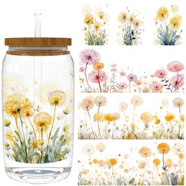 4 Sheets 16oz UV DTF Cup Wrap - Removable - DIY UV DTF Transfer Papers for Mug Cups,Notebook - Easy-Peel UV DTF Transfers for Smooth Surfaces (Watercolor Dandelion Wildflower)