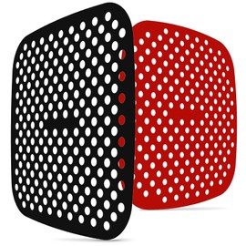 2 unidades de forros cuadrados reutilizables, Forros de silicona para freidora de aire, Reemplazar el pergamino, sin BPA, Alfombrillas originales de freidoras/horno/olla a presión(rojo y negro, 8.5 pulgadas, cuadrado)