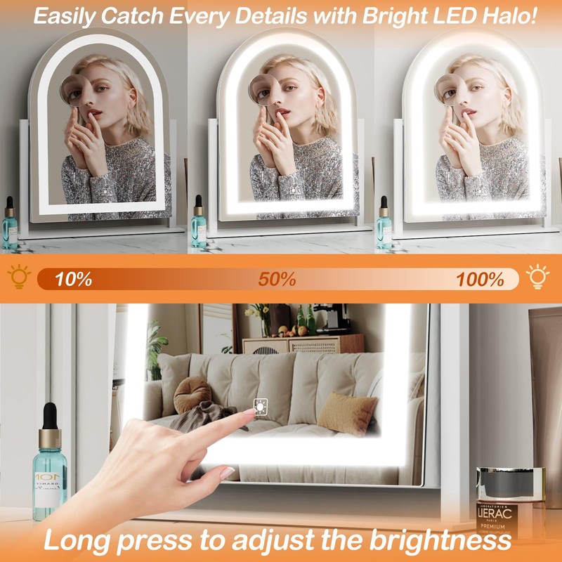 Gvnkvn Curved Makeup Vanity Mirror with Lights 17.2" Large LED