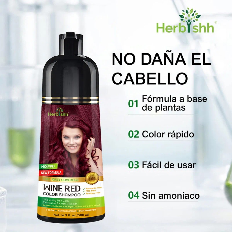 Shampoo Tinte Cubre Canas Rojo Vino Herbishh 500ml