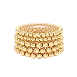Cryshimmer Cryshimmer 5 Pcs Gold Bead Bracelet Set for Women Gold Plated Bead Ball Stretch Elastic Bracelet