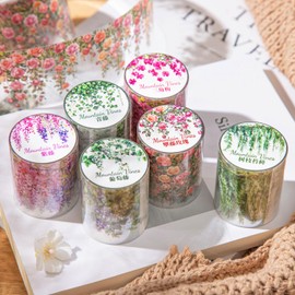 MisKepaa Scrapbook Zubehör Tape with Blumen Aufkleber, 6 Rolls Flowers Scrapbook Stickers, PET Washi Tape Set for Scrapbooking, Junk Journaling, Bullet Journal, DIY Crafts, Painting