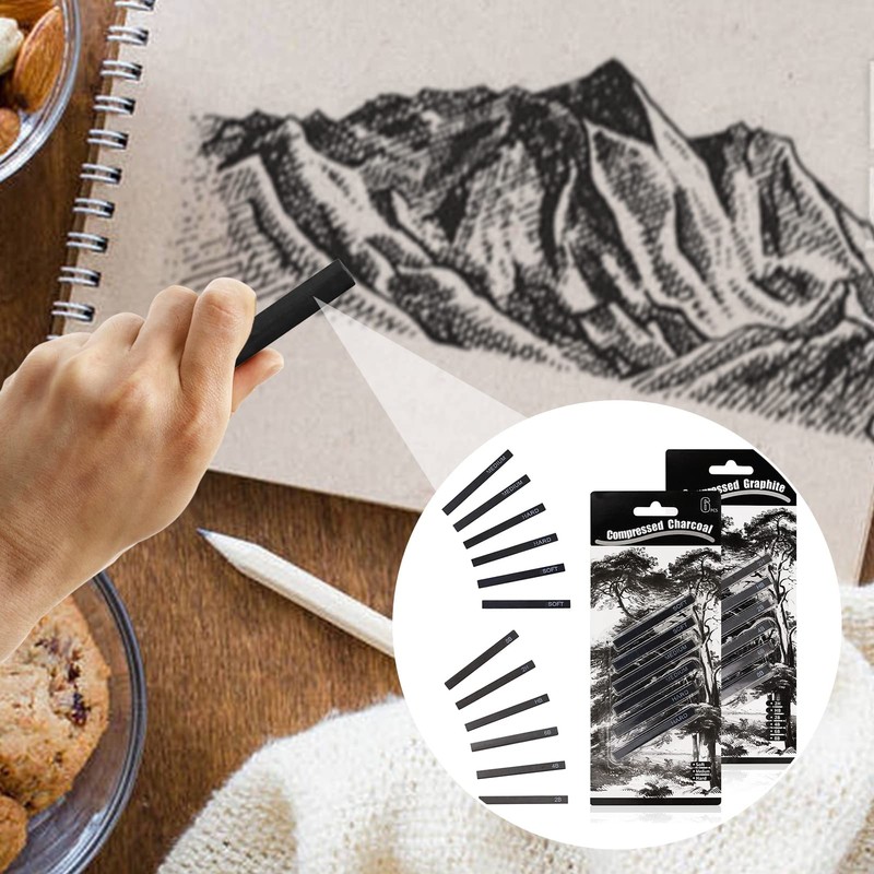 REBECASKYENS 12 Pcs Graphite Material Sticks,Charcoal Pencils For Artists,Square Compressed
