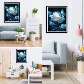 MXJSUA Blue Roses Diamond Painting Kits for Adults, 5D Blue Butterflies Diamond Art Kits for Beginners, DIY Full Drill Crystal Gem Painting Kits for Home Wall Decor 12x16 Inch